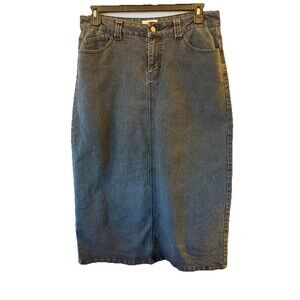 Cato Denim Dark Wash Long Maxi Skirt Lite Stretch Women's SZ 10 Red Stripe Ranch